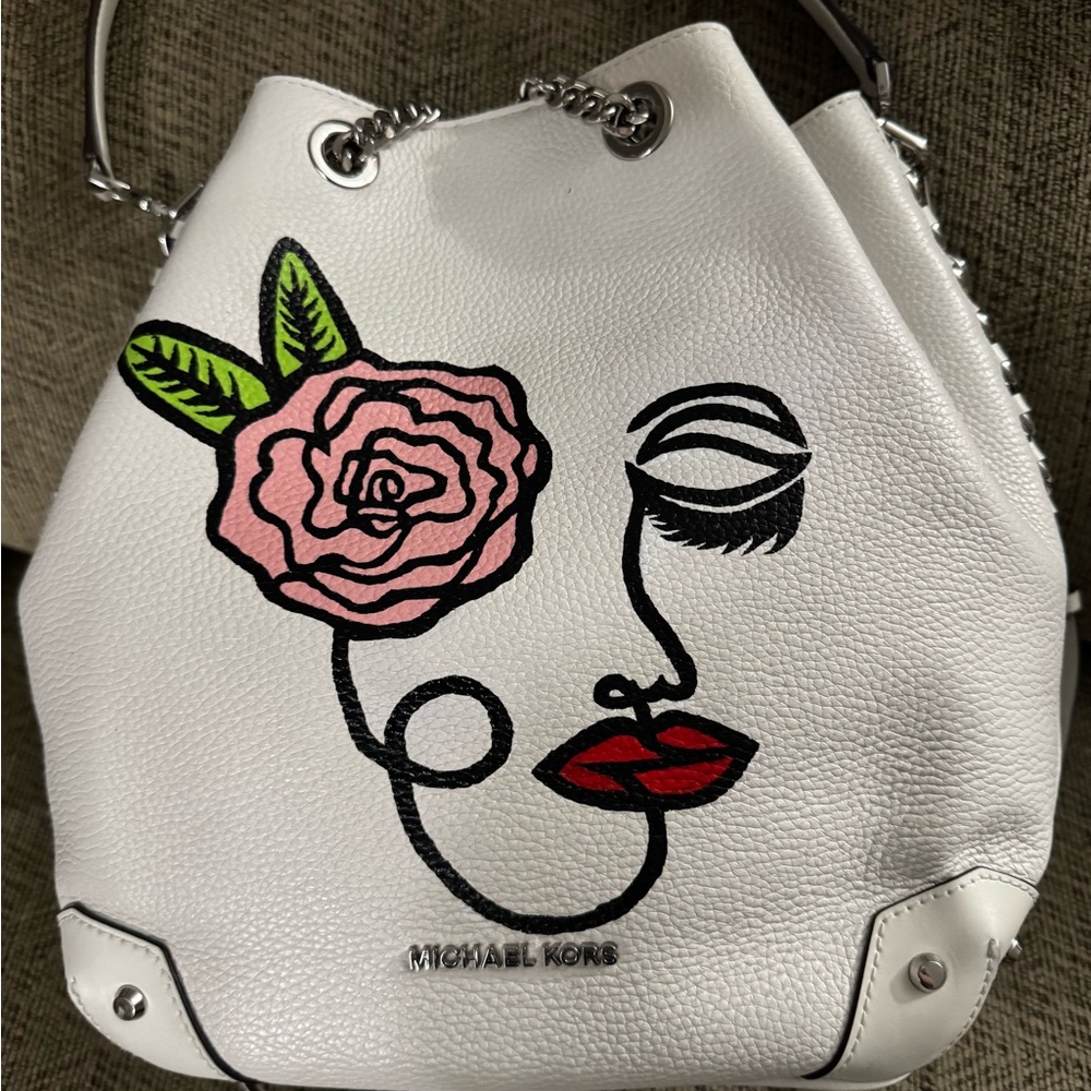 Michael Kors Hobo Bag with hand-painted Flower Face by Urban Goddess Art.